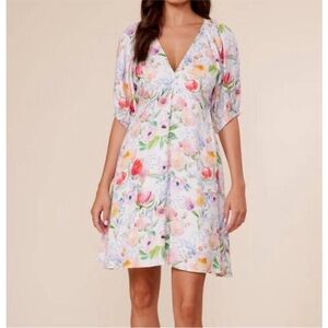 LUCY PARIS women’s azalea mini dress in white floral Linen size M NWT